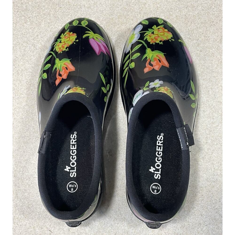 Sloggers Waterproof Flower Slip On Garden Shoes Meadow Black Women’s Size 8 - Picture 4 of 8